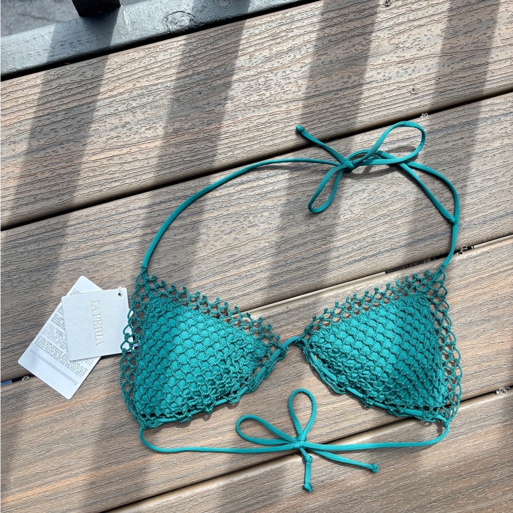 La Perla Teal Crochet Bikini Top